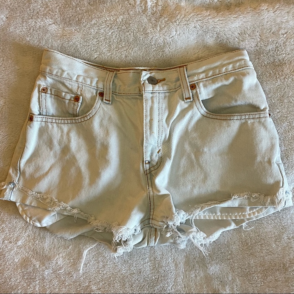 Levi Strauss 555 Denim Shorts Womens Size Small Cutoff Light Blue